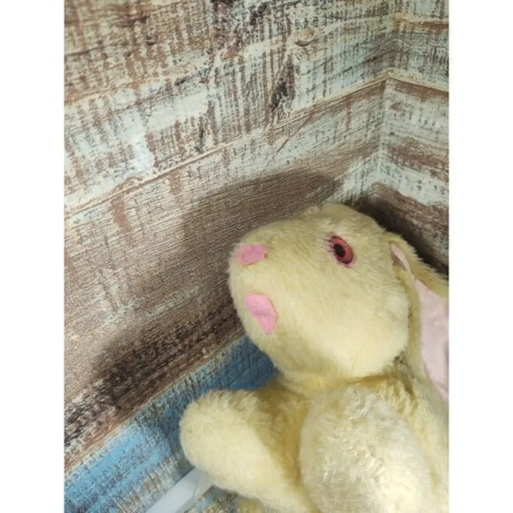 Playful Plush cream short‎ hair Bunny Rabbit Red Eyes creepy!